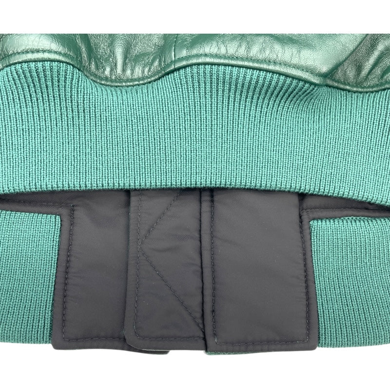 プラダ PRADA ナッパレザーボンバージャケット UPW895 グリーン ラムレザー メンズ ブルゾン
