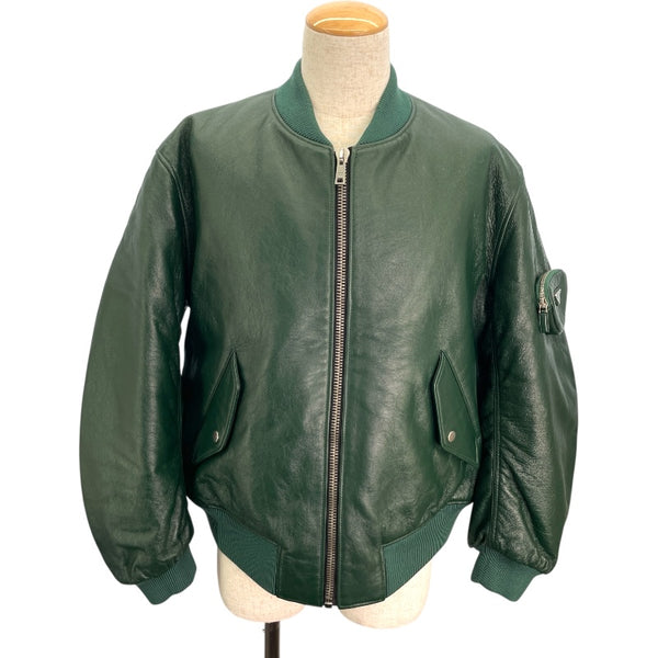 プラダ PRADA ナッパレザーボンバージャケット UPW895 グリーン ラムレザー メンズ ブルゾン