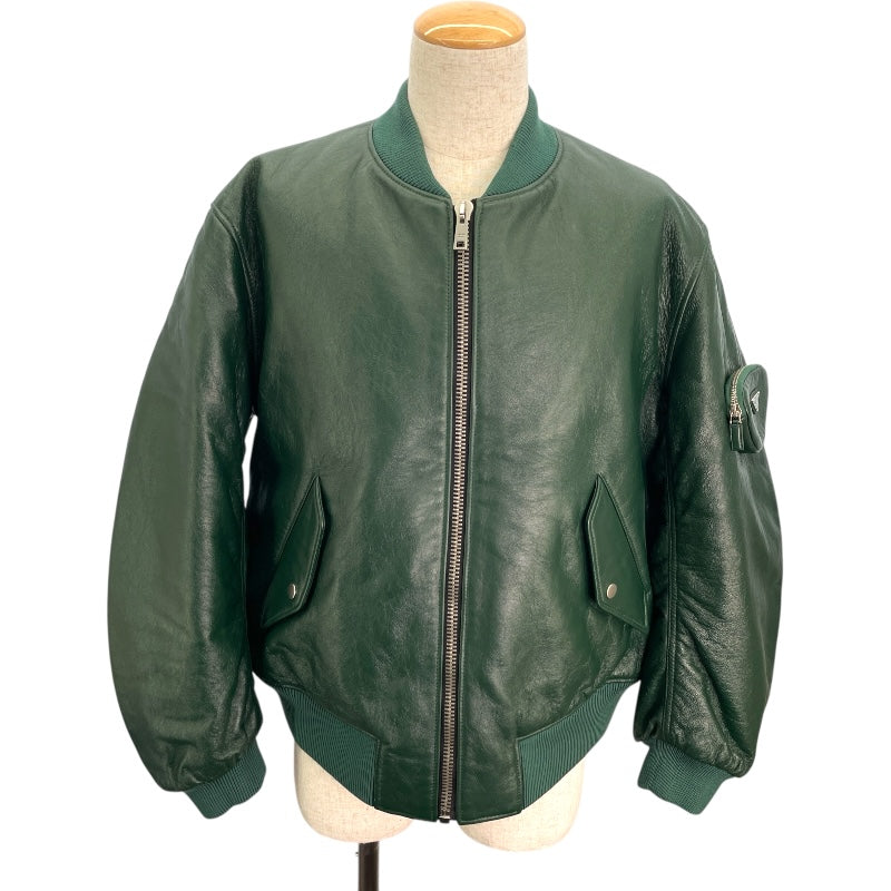 プラダ PRADA ナッパレザーボンバージャケット UPW895 グリーン ラムレザー メンズ ブルゾン