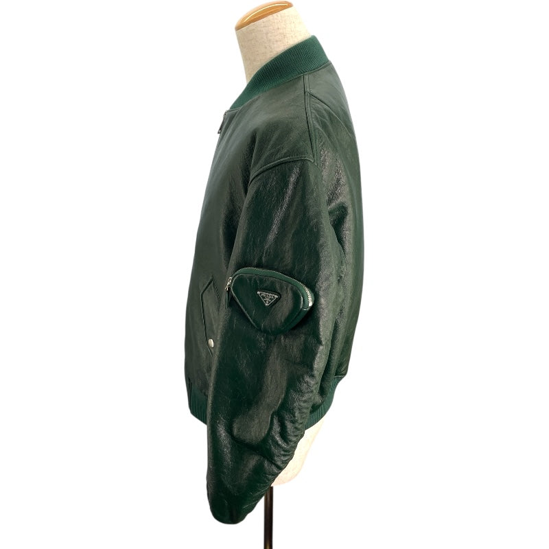 プラダ PRADA ナッパレザーボンバージャケット UPW895 グリーン ラムレザー メンズ ブルゾン