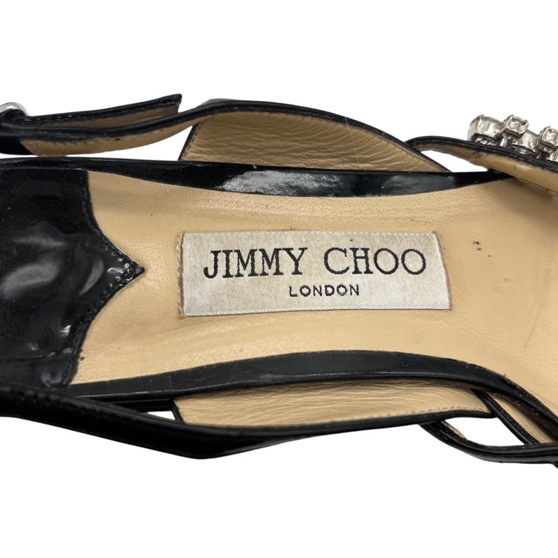 ジミーチュウ JIMMY CHOO ビジュー装飾 ストラップ パンプス ブラック エナメル/ビジュー レディース パンプス