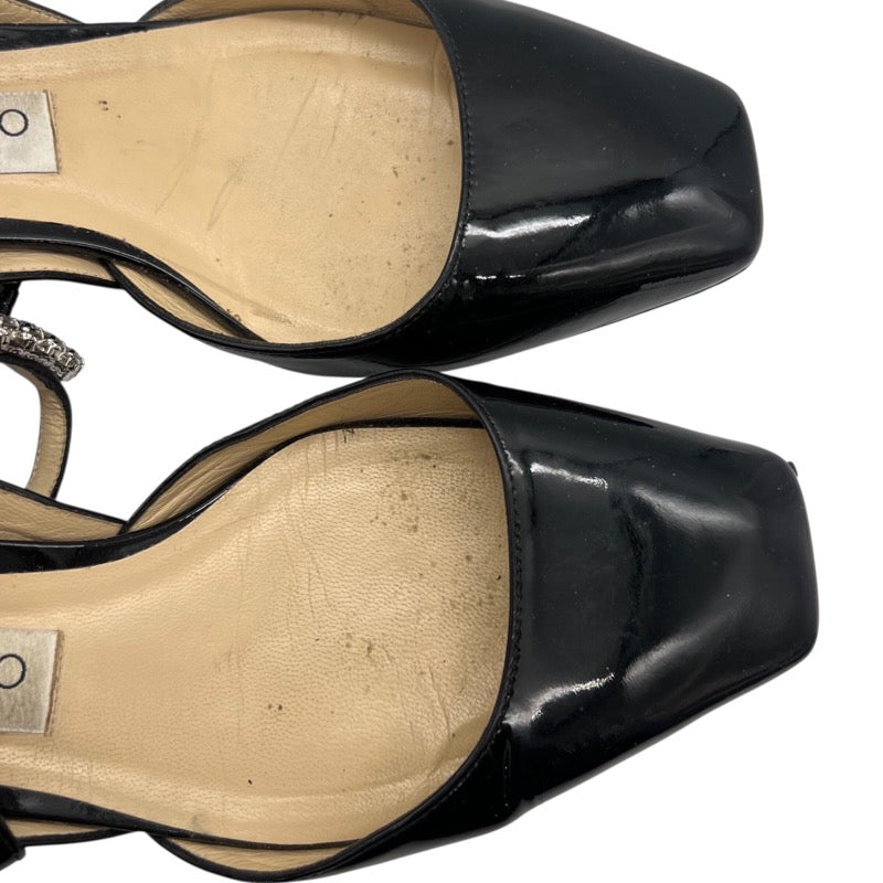 ジミーチュウ JIMMY CHOO ビジュー装飾 ストラップ パンプス ブラック エナメル/ビジュー レディース パンプス