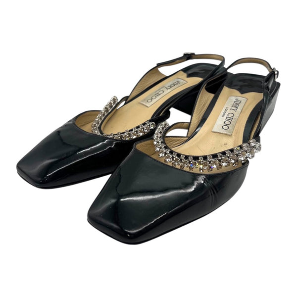 ジミーチュウ JIMMY CHOO ビジュー装飾 ストラップ パンプス ブラック エナメル/ビジュー レディース パンプス