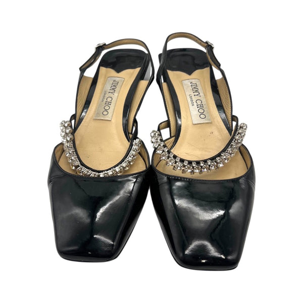 ジミーチュウ JIMMY CHOO ビジュー装飾 ストラップ パンプス ブラック エナメル/ビジュー レディース パンプス