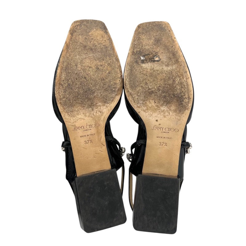ジミーチュウ JIMMY CHOO ビジュー装飾 ストラップ パンプス ブラック エナメル/ビジュー レディース パンプス