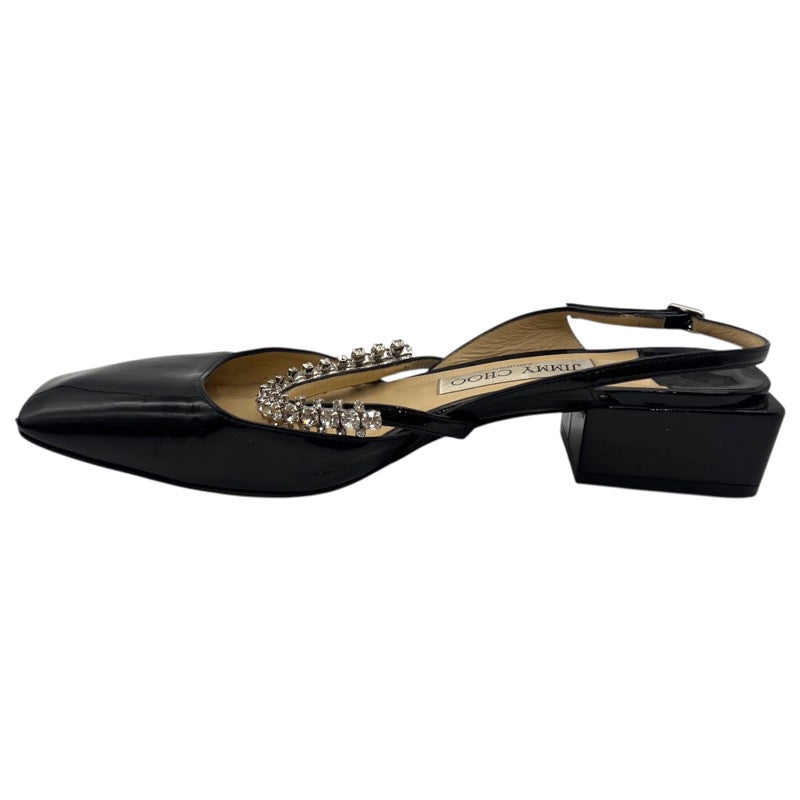 ジミーチュウ JIMMY CHOO ビジュー装飾 ストラップ パンプス ブラック エナメル/ビジュー レディース パンプス