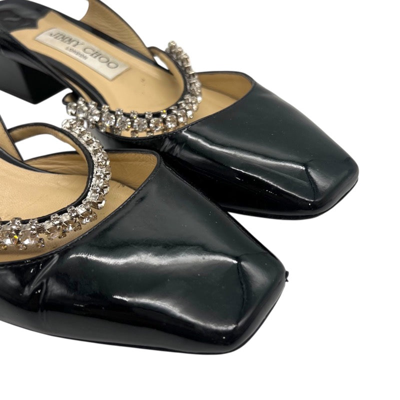 ジミーチュウ JIMMY CHOO ビジュー装飾 ストラップ パンプス ブラック エナメル/ビジュー レディース パンプス