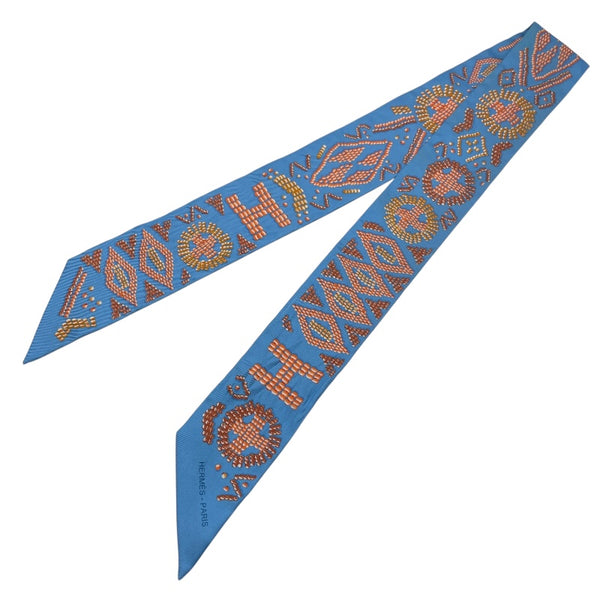 エルメス HERMES ツイリー KELLYENPERLES ブルーxオレンジ シルク レディース スカーフ