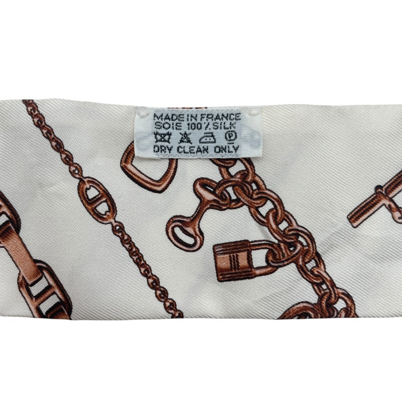 エルメス HERMES ツイリー CHAINES ET GOURMETTES ホワイト シルク レディース スカーフ