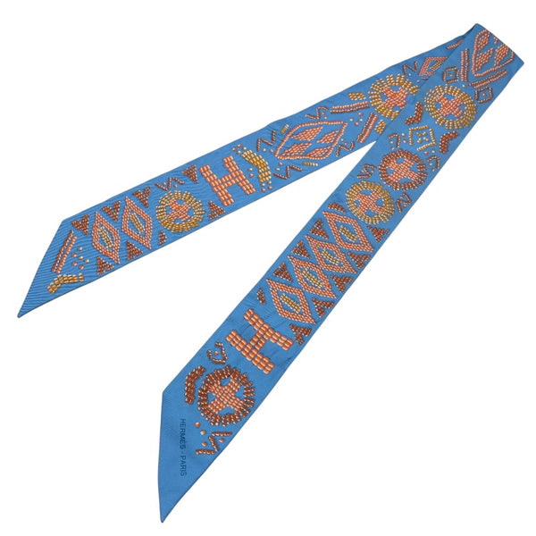 エルメス HERMES ツイリー KELLYENPERLES ブルーxオレンジ シルク レディース スカーフ