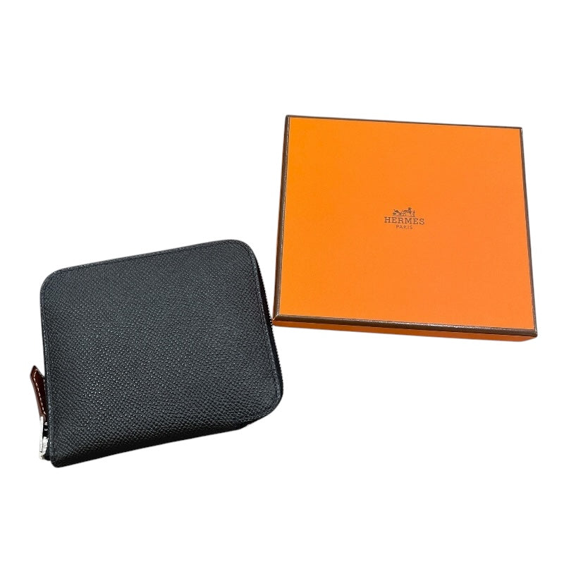 エルメス HERMES アザップコンパクトシルクイン W刻 ブラック シルバー金具 エプソン レディース コインケース