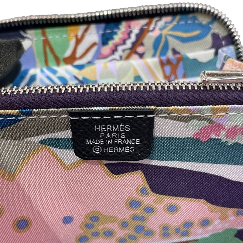 エルメス HERMES アザップコンパクトシルクイン W刻 ブラック シルバー金具 エプソン レディース コインケース
