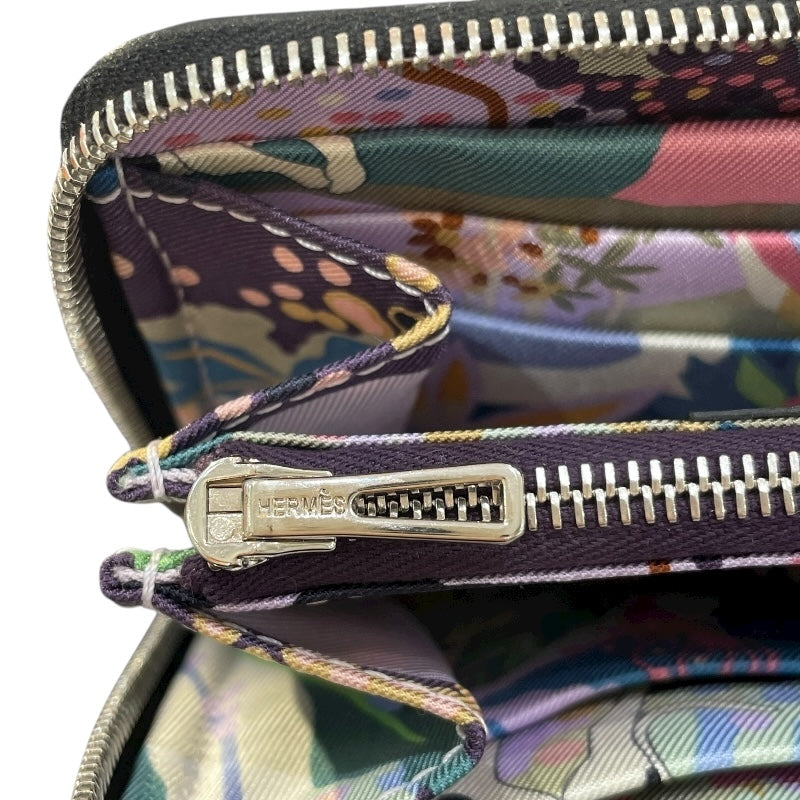 エルメス HERMES アザップコンパクトシルクイン W刻 ブラック シルバー金具 エプソン レディース コインケース