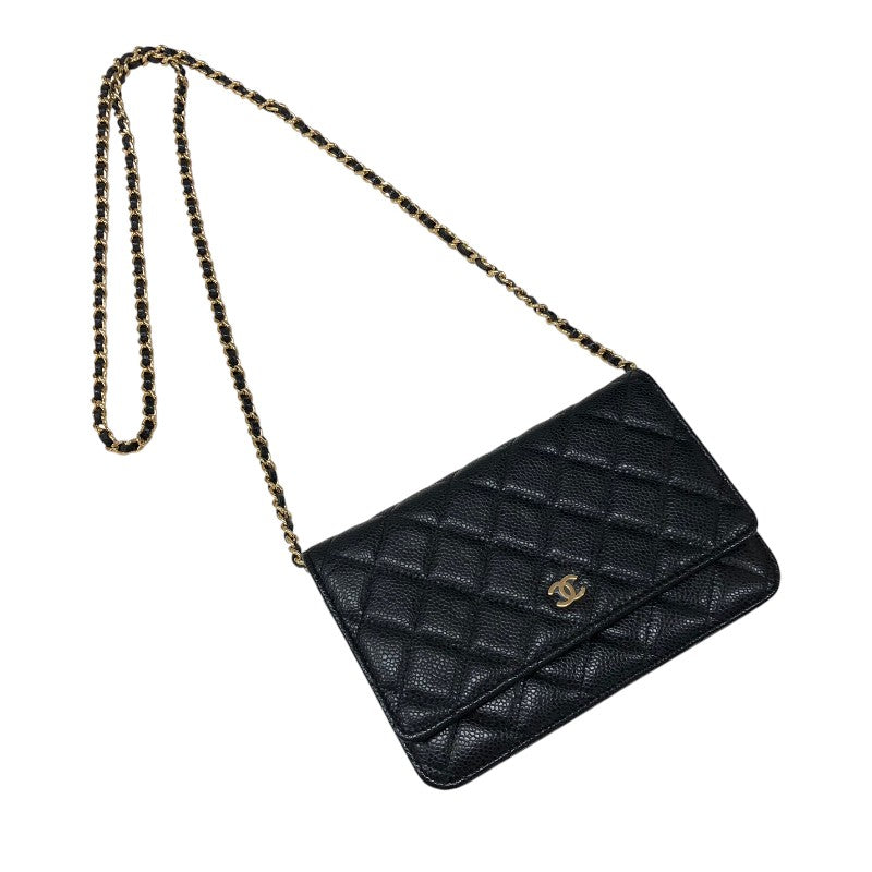 シャネル CHANEL マトラッセチェーンウォレット AP0250 ブラック ゴールド金具 キャビアスキン レディース ウォレットチェーン