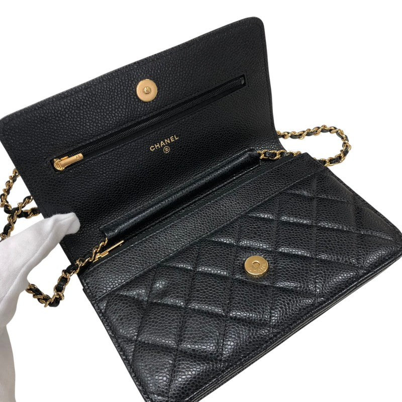 シャネル CHANEL マトラッセチェーンウォレット AP0250 ブラック ゴールド金具 キャビアスキン レディース ウォレットチェーン