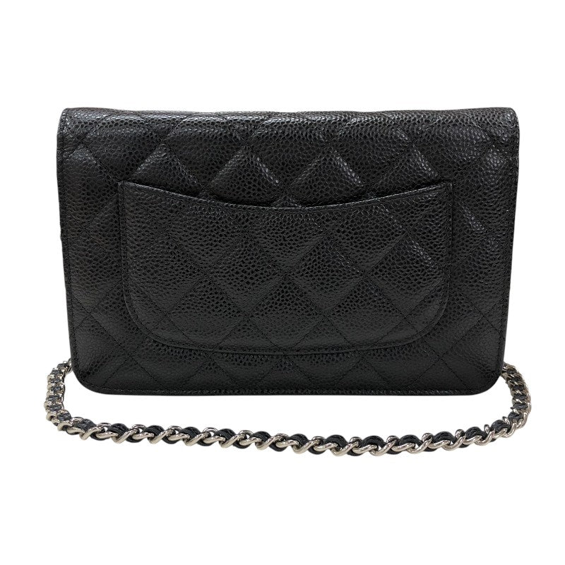 シャネル CHANEL マトラッセチェーンウォレット AP0250 ブラック シルバー金具 キャビアスキン レディース ウォレットチェーン