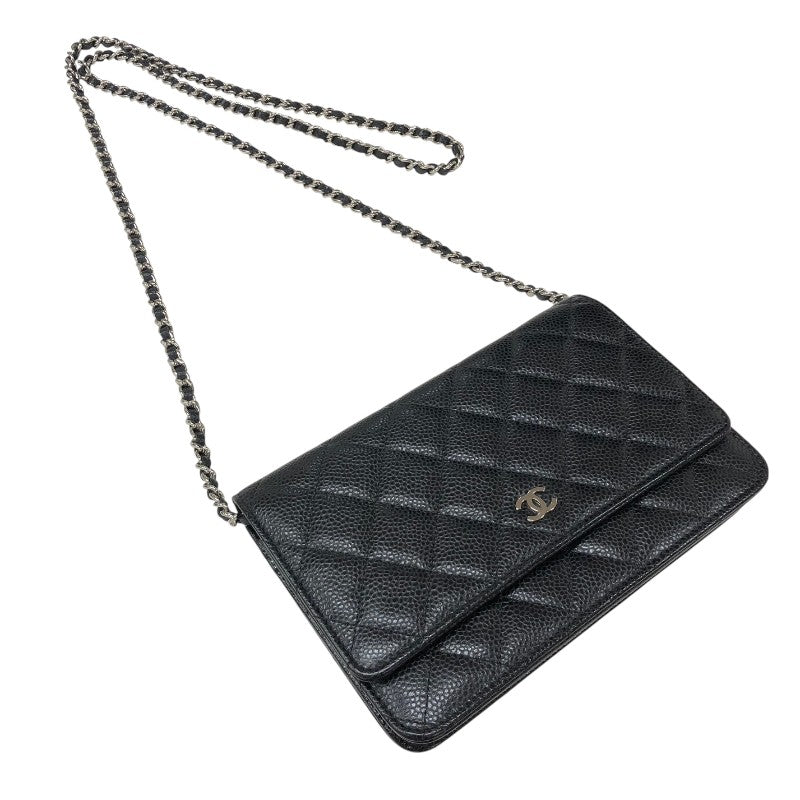 シャネル CHANEL マトラッセチェーンウォレット AP0250 ブラック シルバー金具 キャビアスキン レディース ウォレットチェーン