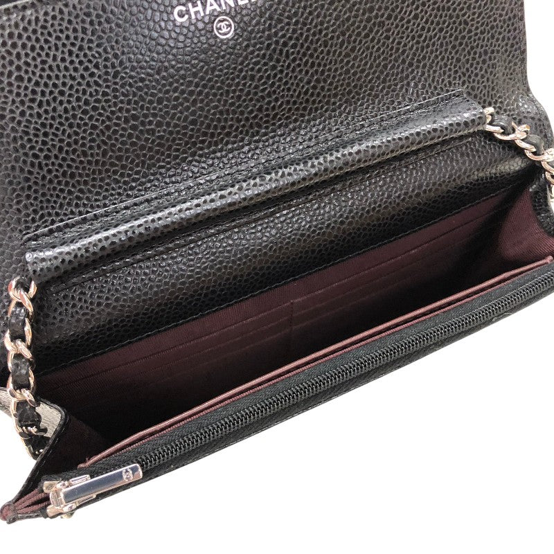 シャネル CHANEL マトラッセチェーンウォレット AP0250 ブラック シルバー金具 キャビアスキン レディース ウォレットチェーン
