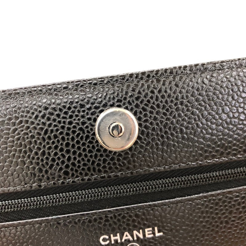 シャネル CHANEL マトラッセチェーンウォレット AP0250 ブラック シルバー金具 キャビアスキン レディース ウォレットチェーン