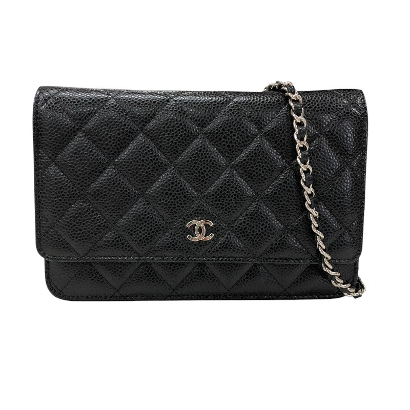 シャネル CHANEL マトラッセチェーンウォレット AP0250 ブラック シルバー金具 キャビアスキン レディース ウォレットチェーン