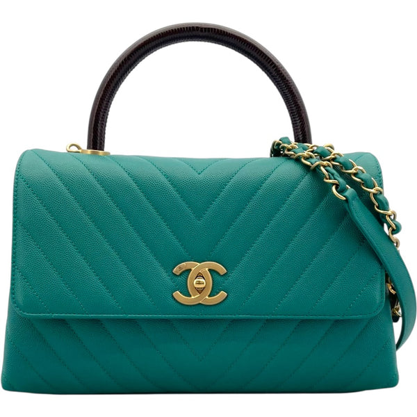 シャネル CHANEL ココハンドル ラージ A92991 グリーン ブラウン GD金具 キャビア・リザード レディース ショルダーバッグ