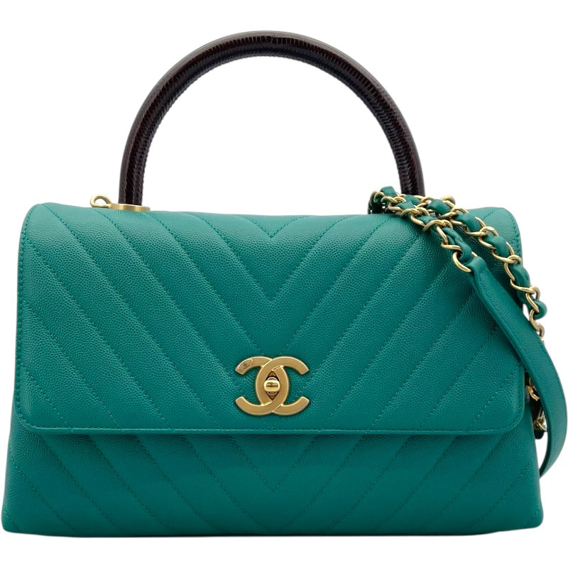 シャネル CHANEL ココハンドル ラージ A92991 グリーン ブラウン GD金具 キャビア・リザード レディース ショルダーバッグ