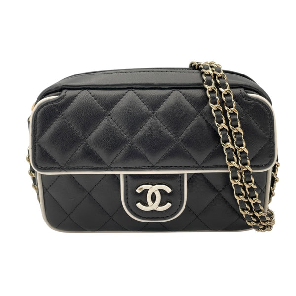 シャネル CHANEL チェーンクラッチ AP4516 ブラックxホワイト GD金具 ラム レディース ショルダーバッグ