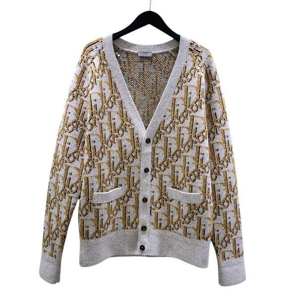 クリスチャン・ディオール Christian Dior オブリーク総柄ニットカーディガン 213M233AT393 グレー ウール メンズ カーディガン