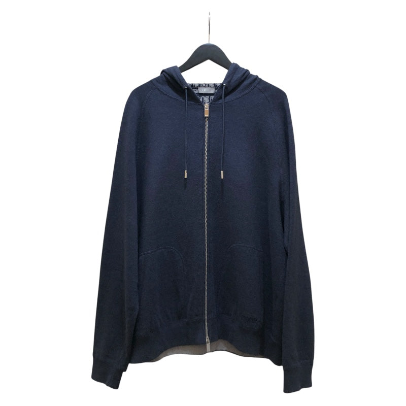 クリスチャン・ディオール Christian Dior オブリーク総柄 ジップアップパーカー 113M221AT225 ネイビー コットン/カシミヤ メンズ パーカー