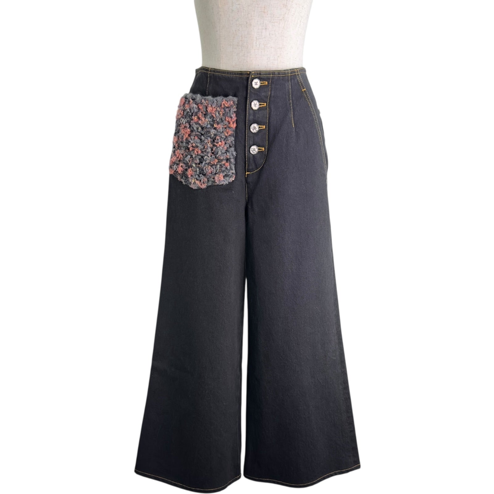 シャネル CHANEL ツイードポケットワイドデニムパンツ P73045 ブラック