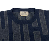 エルメス HERMES H柄長袖ニットセーター ネイビー カシミヤ メンズ セーター