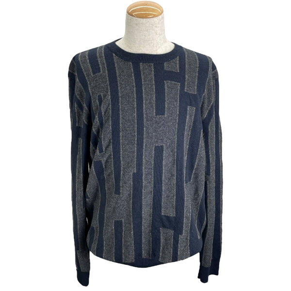 エルメス HERMES H柄長袖ニットセーター ネイビー カシミヤ メンズ セーター