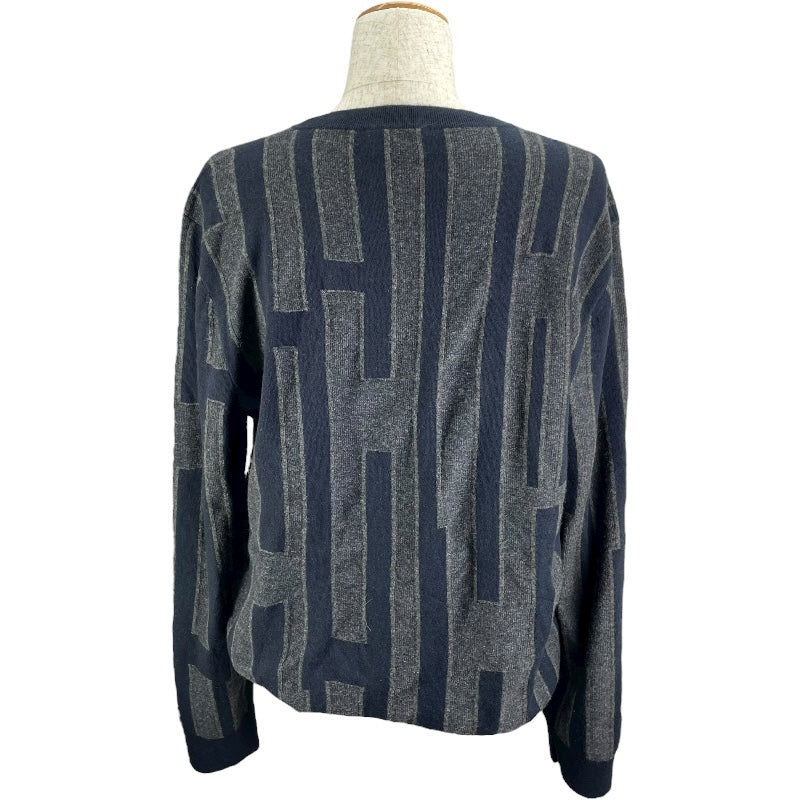 エルメス HERMES H柄長袖ニットセーター ネイビー カシミヤ メンズ セーター