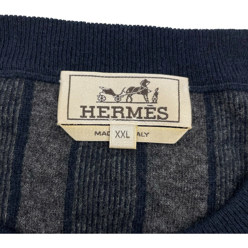 エルメス HERMES H柄長袖ニットセーター ネイビー カシミヤ メンズ セーター