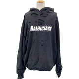 バレンシアガ BALENCIAGA デストロイ加工スウェットパーカー 659403 ブラック 綿 メンズ パーカー