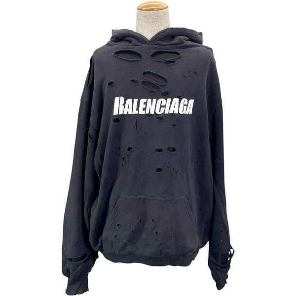 バレンシアガ BALENCIAGA デストロイ加工スウェットパーカー 659403 ブラック 綿 メンズ パーカー