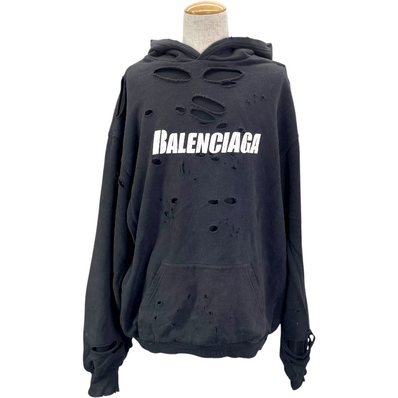 バレンシアガ BALENCIAGA デストロイ加工スウェットパーカー 659403 ブラック 綿 メンズ パーカー