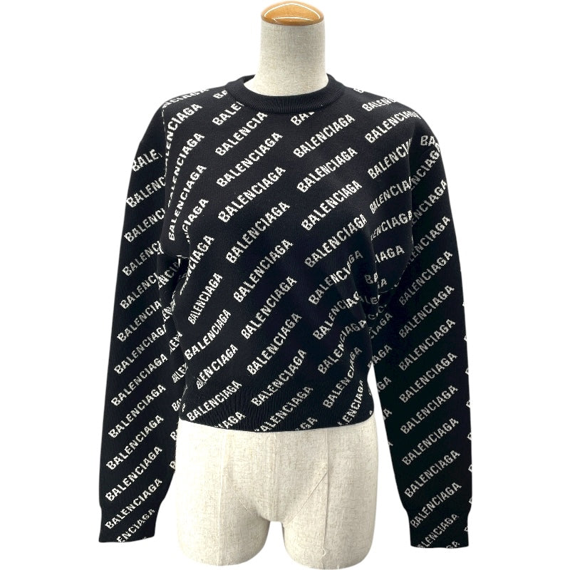 バレンシアガ BALENCIAGA ロゴ総柄長袖セーター ブラック コットン レディース セーター