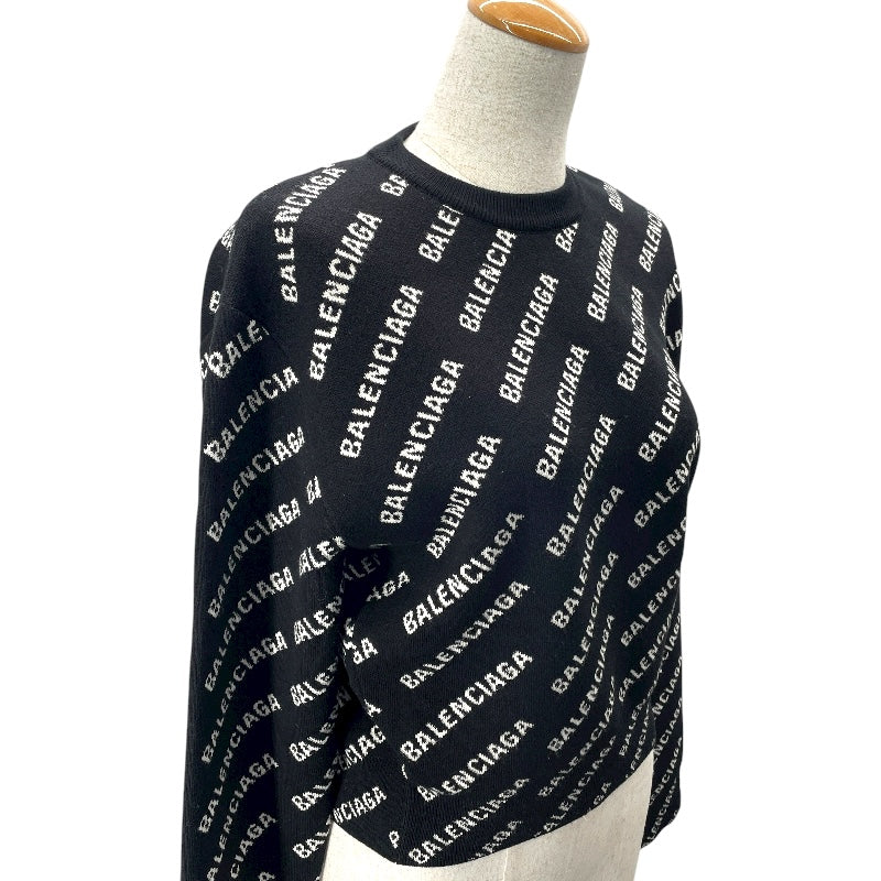 バレンシアガ BALENCIAGA ロゴ総柄長袖セーター ブラック コットン レディース セーター