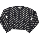 バレンシアガ BALENCIAGA ロゴ総柄長袖セーター ブラック コットン レディース セーター