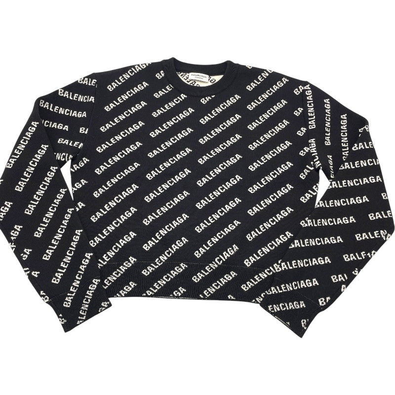 バレンシアガ BALENCIAGA ロゴ総柄長袖セーター ブラック コットン レディース セーター
