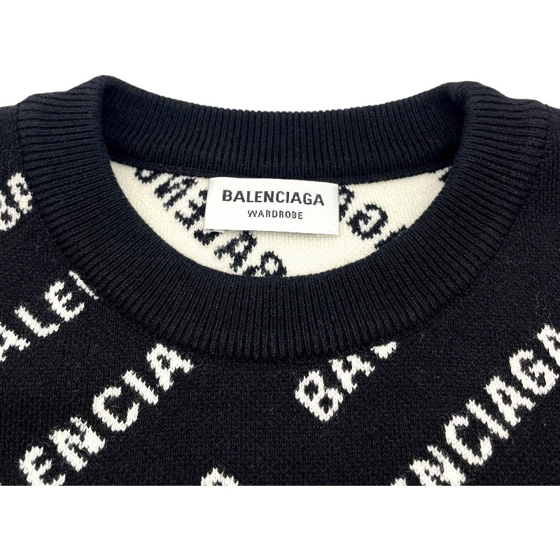 バレンシアガ BALENCIAGA ロゴ総柄長袖セーター ブラック コットン レディース セーター