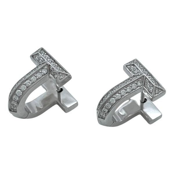 ティファニー TIFFANY＆CO T ワン ハーフ パヴェ ダイヤモンド ハギー ピアス ホワイトゴールド Au750 ダイヤモンド ジュエリー