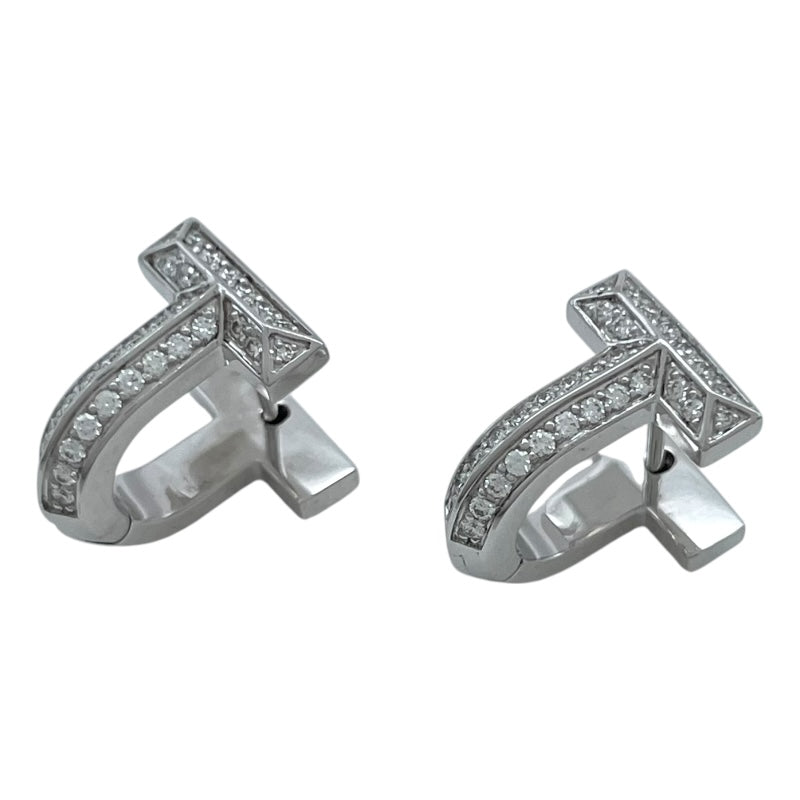 ティファニー TIFFANY＆CO T ワン ハーフ パヴェ ダイヤモンド ハギー ピアス ホワイトゴールド Au750 ダイヤモンド ジュエリー