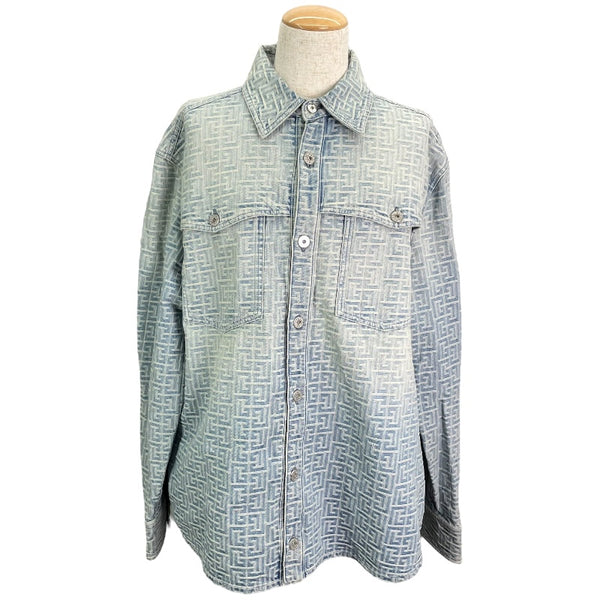 バルマン BALMAIN 長袖総柄デニムシャツ HCO88DD27 ブルー デニム メンズ 長袖シャツ