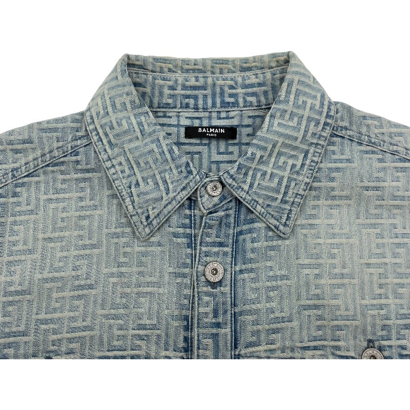 バルマン BALMAIN 長袖総柄デニムシャツ HCO88DD27 ブルー デニム メンズ 長袖シャツ