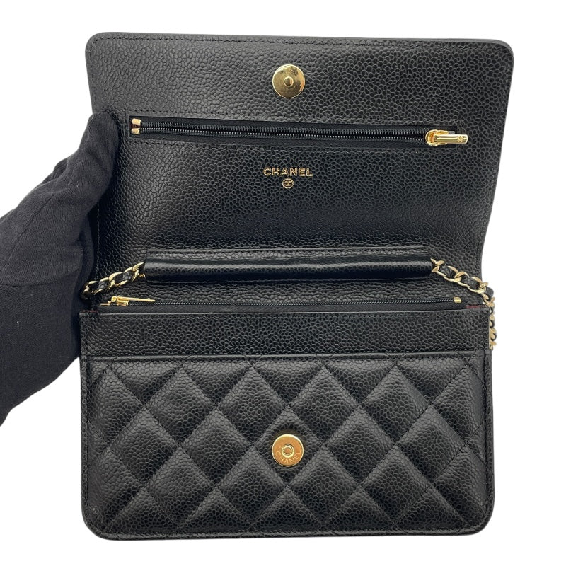 シャネル CHANEL マトラッセチェーンウォレット AP0250 ブラック GD金具 キャビアスキン レディース ウォレットチェーン