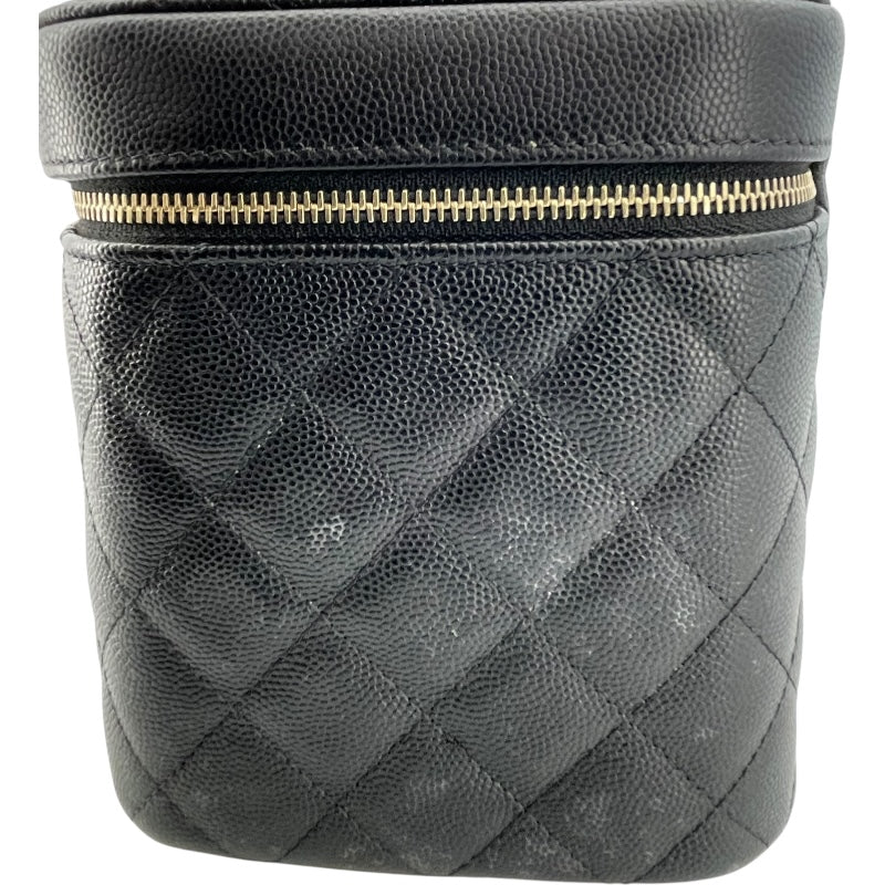シャネル CHANEL ヴァニティポーチ ブラック GD金具 キャビアスキン レディース ハンドバッグ