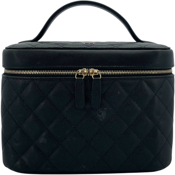 シャネル CHANEL ヴァニティポーチ ブラック GD金具 キャビアスキン レディース ハンドバッグ