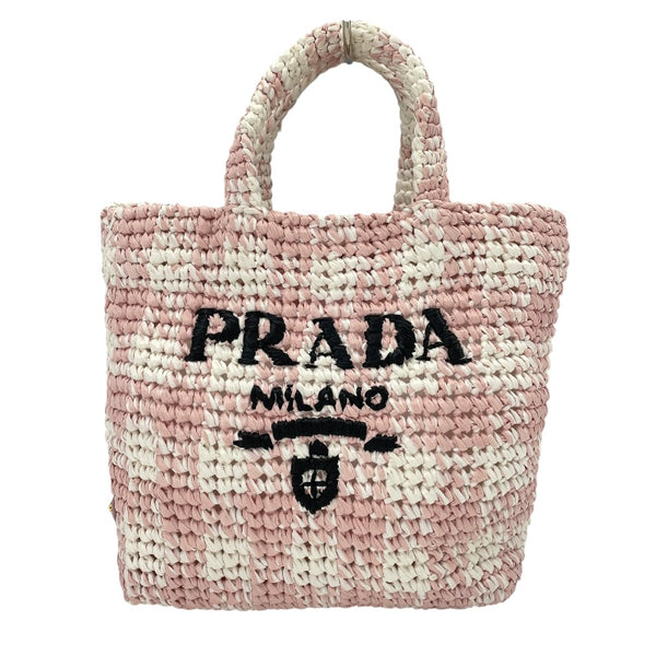 プラダ PRADA ロゴハンドバッグ 1BG422 ピンク ラフィア レディース